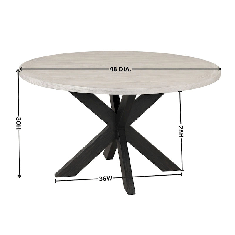 48-Inch Round Dining Table with Criss-Cross Base and Two-Tone Finish