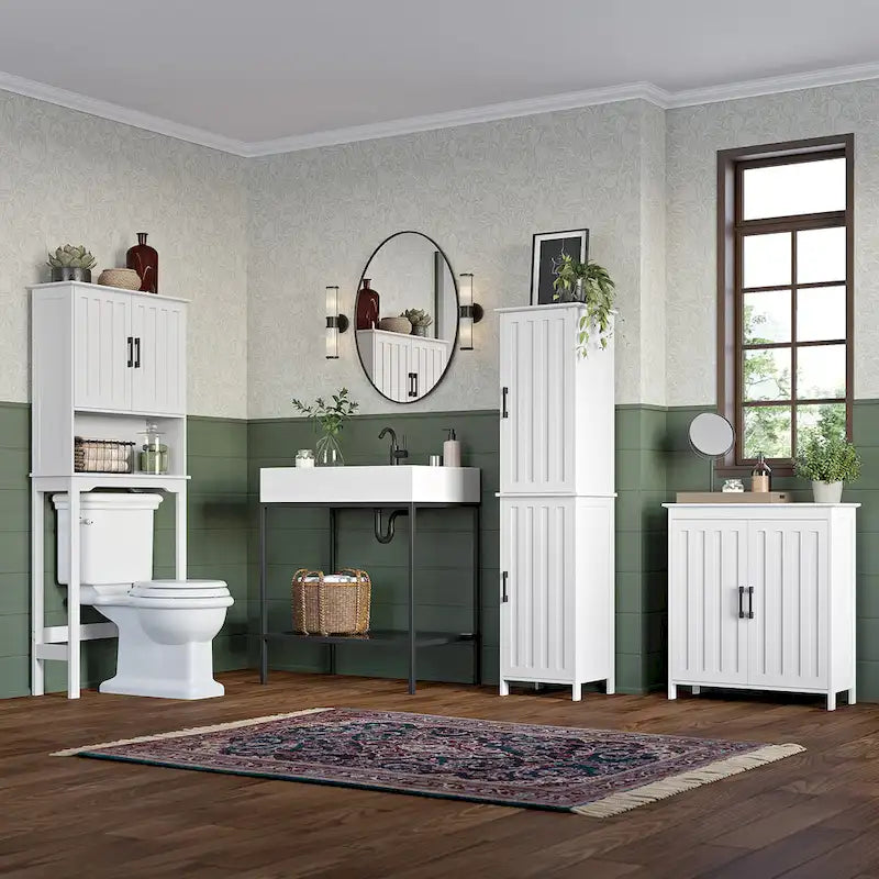 Tall Bathroom Storage Cabinet with Soft-Close Doors and Adjustable Shelves