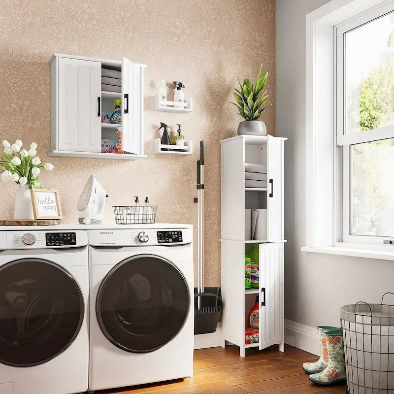 Tall Bathroom Storage Cabinet with Soft-Close Doors and Adjustable Shelves