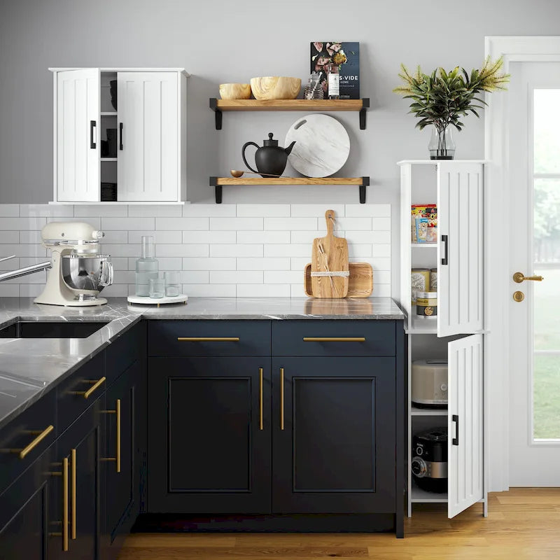 Tall Bathroom Storage Cabinet with Soft-Close Doors and Adjustable Shelves