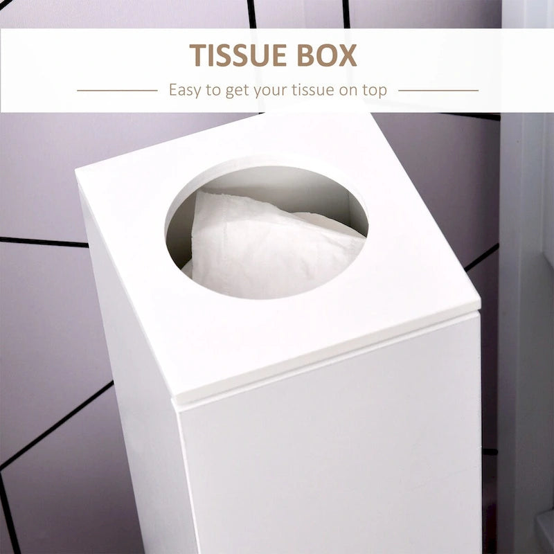 Corner Bathroom Storage Cabinet with Doors, Shelves and Tissue Opening — White