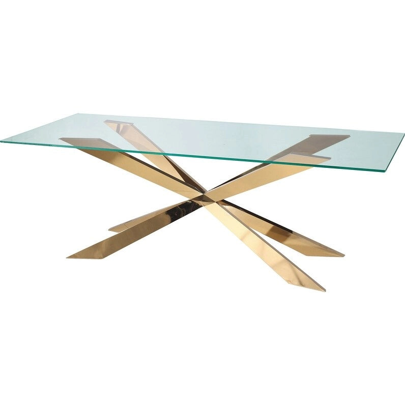Glass Top Dining Table with Gold X-Cross Metal Base