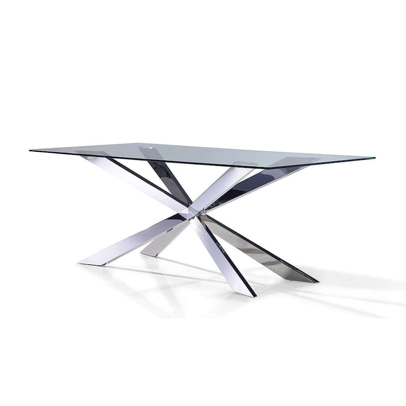 Glass Top Dining Table with Gold X-Cross Metal Base