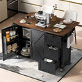 Farmhouse Kitchen Island Cart with Drop Leaf, Barn Doors and Built-In Power Outlet