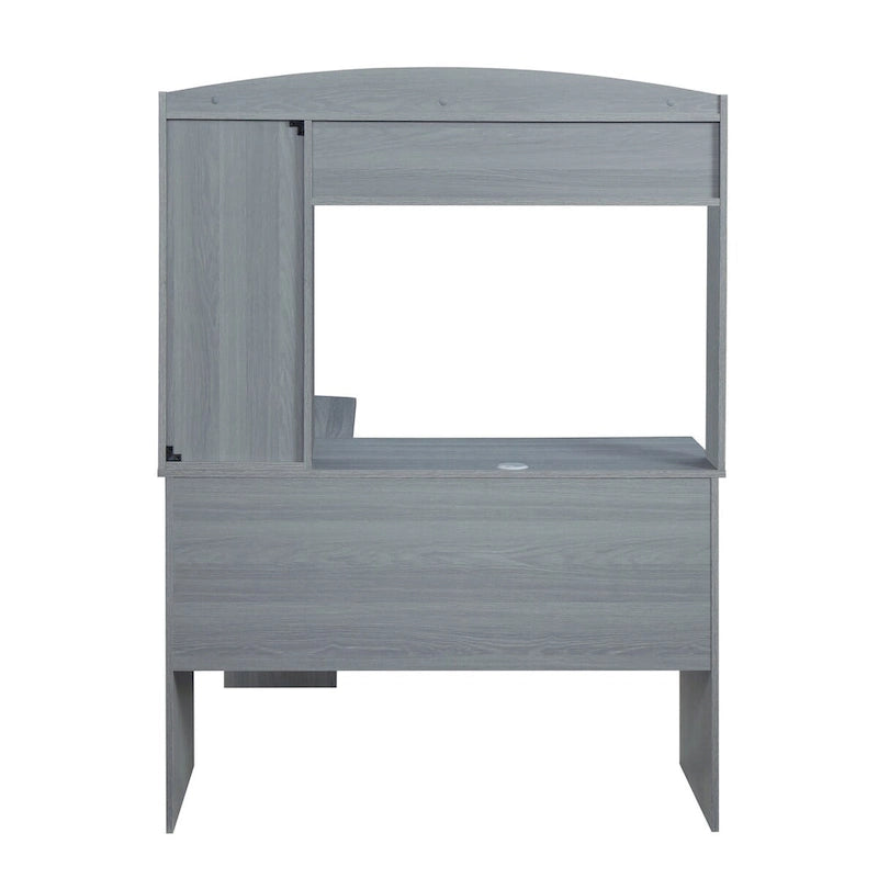 Modern L-Shaped Computer Desk with Hutch & Open Storage Shelves — Grey
