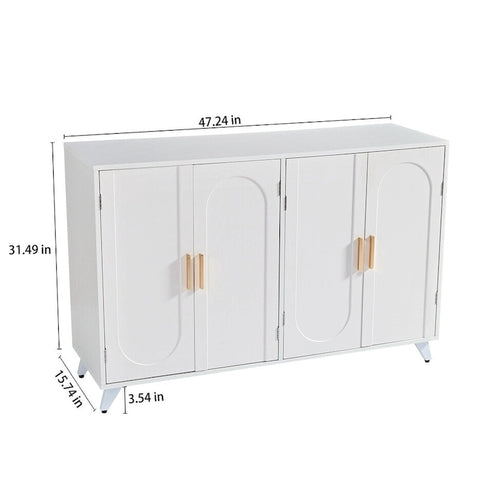 Sideboard-Buffetschrank mit 4 Türen – Weiß und Gold